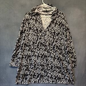 Plus Size Hooded Black White Abstract Animal Print Tunic Blouse 2X-3X No Tag
